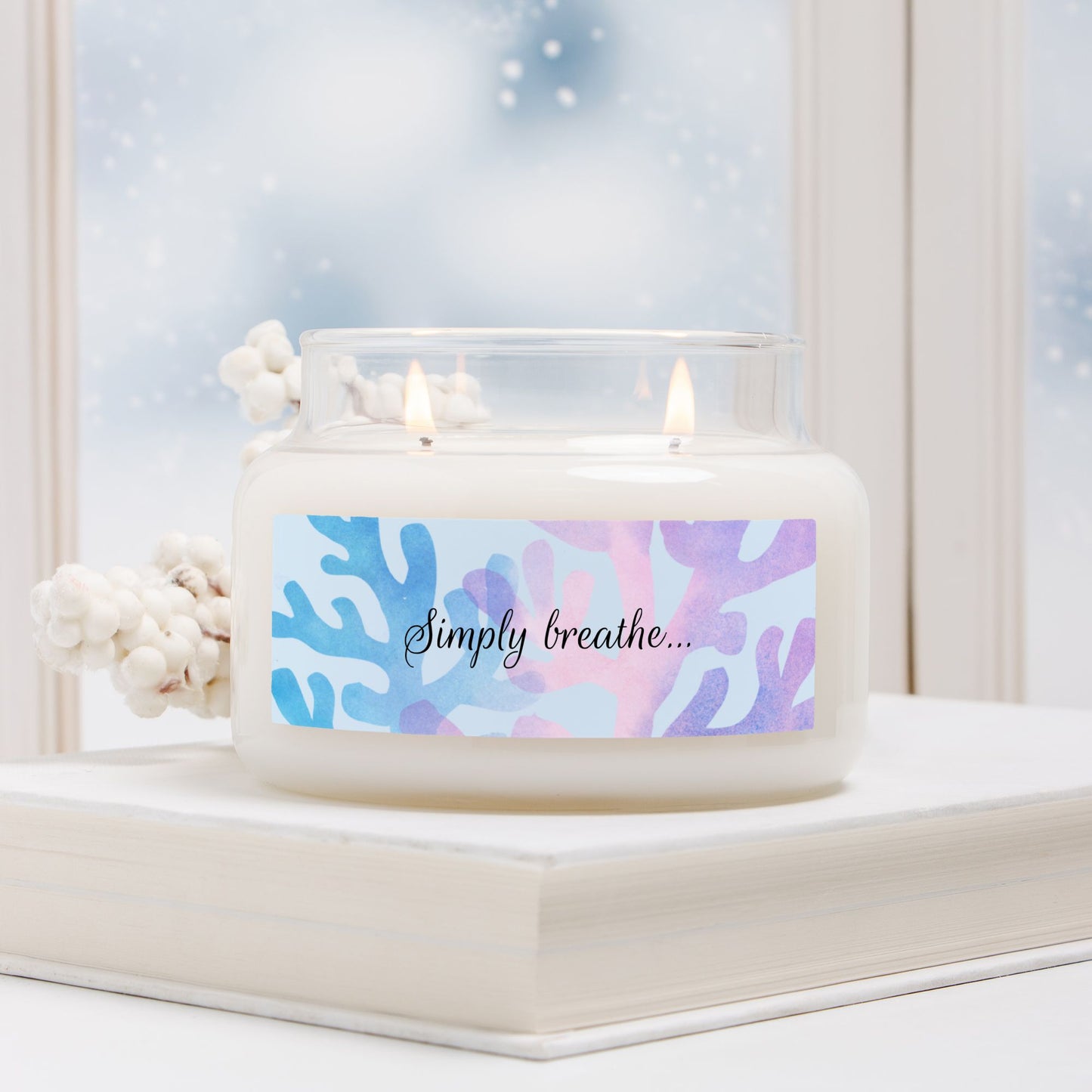 Candle Apothecary Jar (Double Wick) with phrase "Simply breathe"