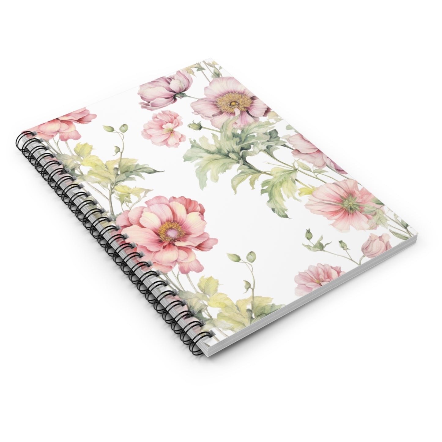 Spiral Notebook - Ruled Line Pink Botanical Cover