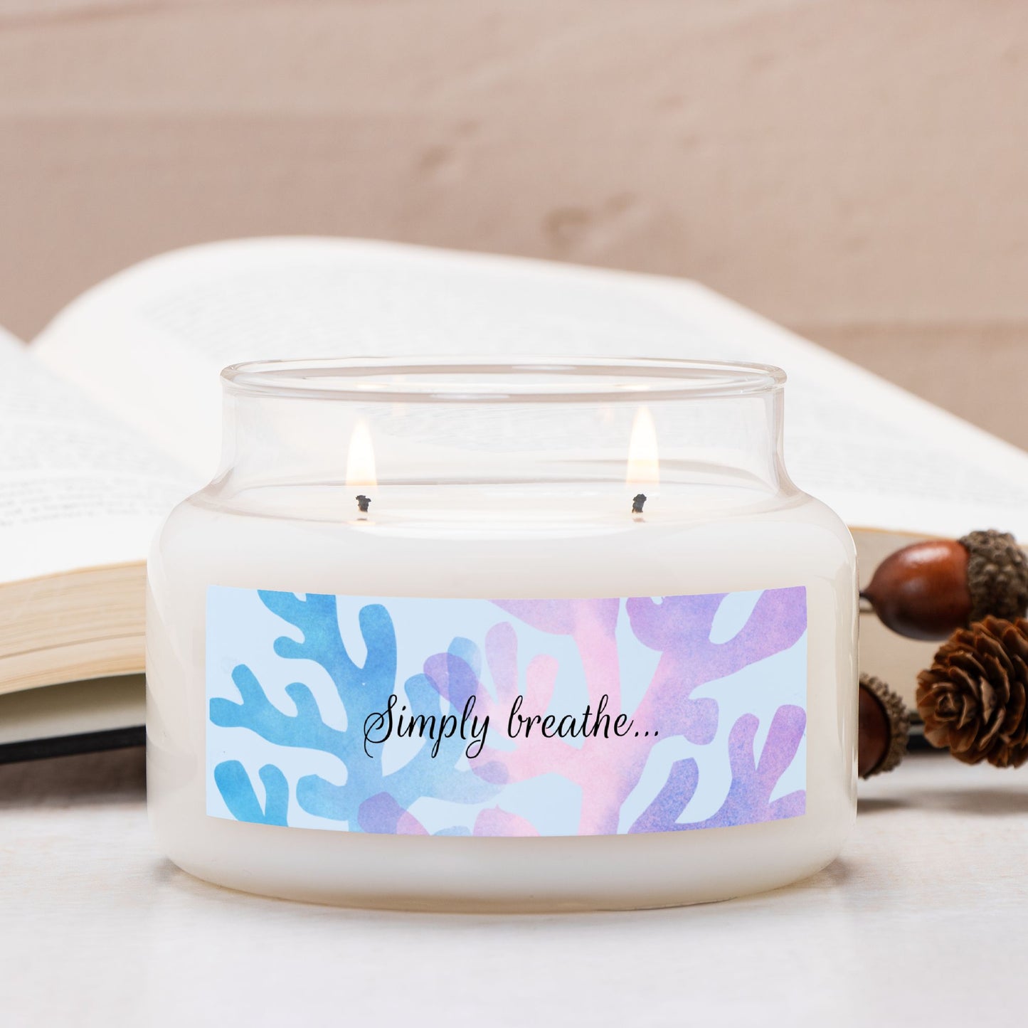 Candle Apothecary Jar (Double Wick) with phrase "Simply breathe"