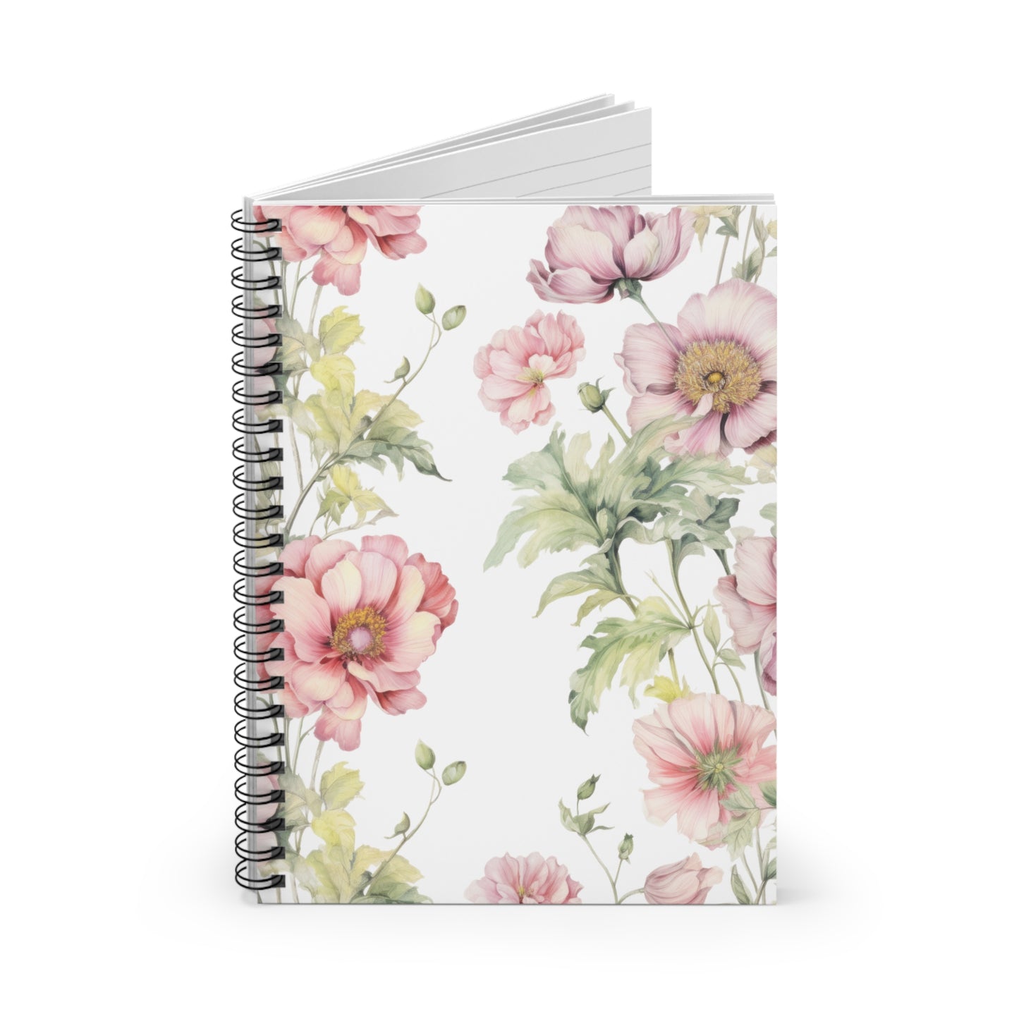 Spiral Notebook - Ruled Line Pink Botanical Cover