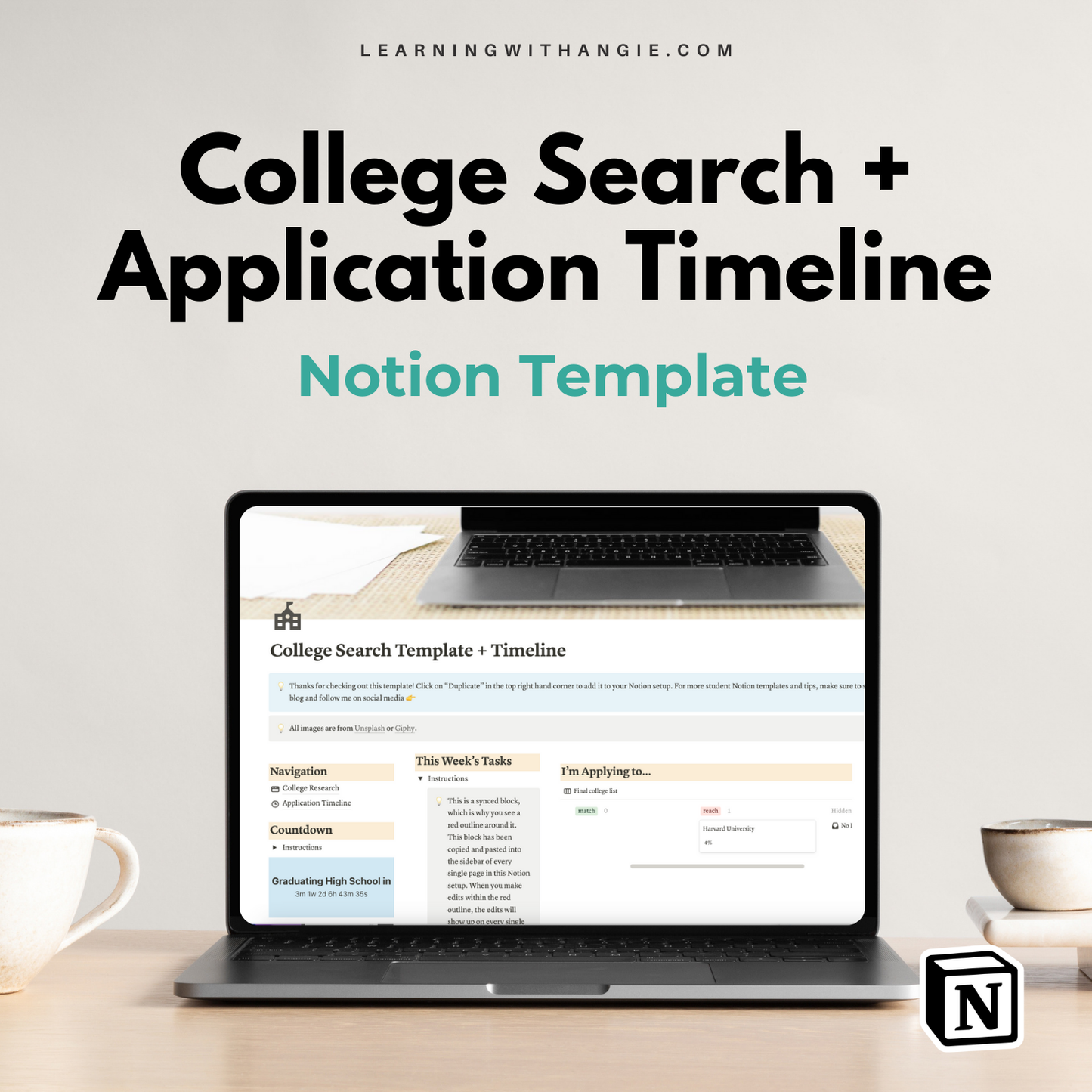 College Search and Application Timeline Notion Template